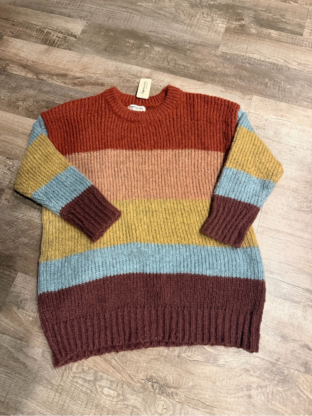 NWT Impressions boutique Cozy Striped Crewneck Sweater small oversized tunic
